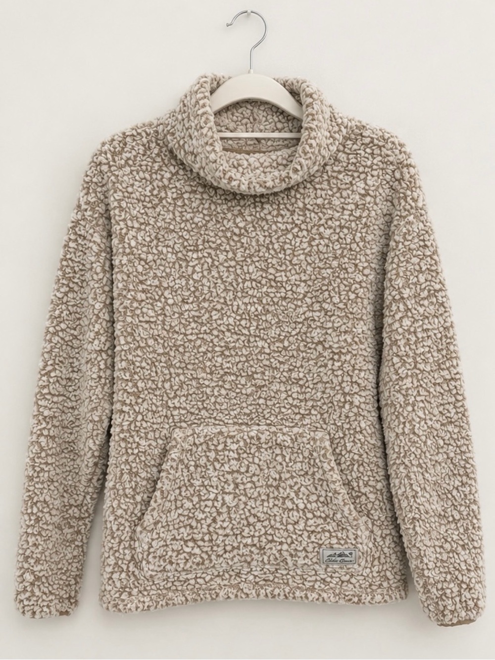Eddie Bauer Cozy Sherpa Cowl Neck Pullover Sweater Cream / Taupe - Size Small